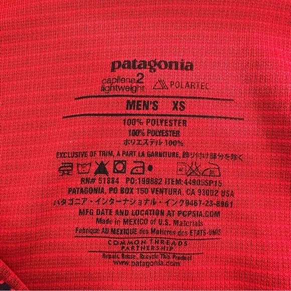 Patagonia Men’s Capilene 2 Lightweight Half-Zip Baselayer, Red and Navy Pullover - Picture 6 of 12